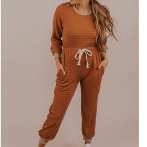 NWT Roolee burnt orange ribbed jumpsuit w pockets